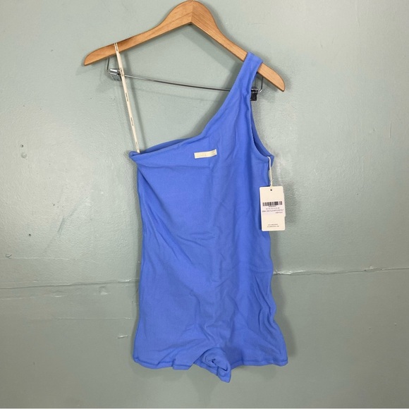 Zulu & Zephyr Waffle Bodysuit One Shoulder Swim Bikini Size 12 Ocean Blue - Picture 2 of 8